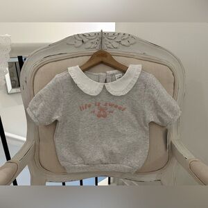 🍒 2T Toddler Girls Cherry Sweatshirt with White Peter Pan Collar NWT